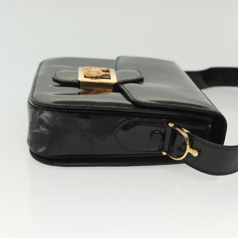 Authentic CELINE Horse Carriage Shoulder Bag Patent leather Black Gold - Picture 12 of 16